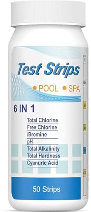 Ajuanbazha 100 Pcs Bandelettes de Test Piscine 6 en 1, Analyse Rapide du Ph, Chlore Libre et Total, Alcalinité, Dureté, Acide Cyanurique pour Eau de Piscine, Spa, Jacuzzi