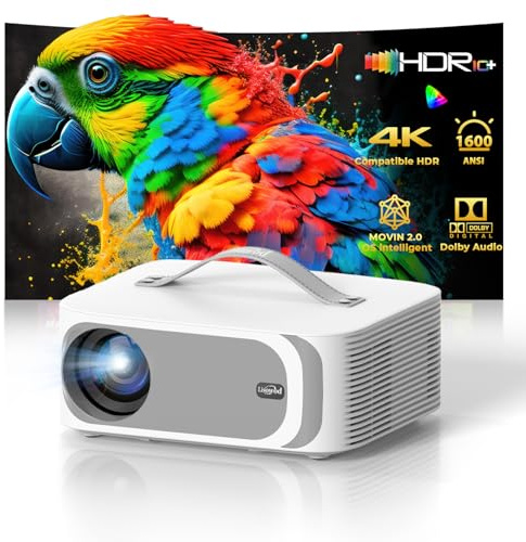 Videoprojecteur 4K【App Intégrée/1600 ANSI/Auto Focus/Keystone】 Dolby Audio 1080P Natif Projecteur Video, avec HDMI eARC, WiFi6, Bluetooth Lisowod Retroprojecteur Portable pour Home Cinéma