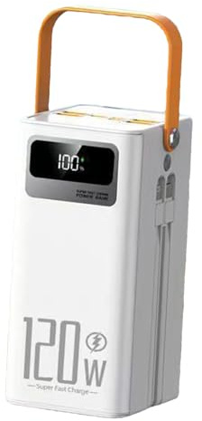 Palaufr Batería Externa Solar, 120 W, Carga rápida, 50000 mAh, con Cables Integrados, 50000 mAh, Equipo de Supervivencia con luz, 4 Salidas, 3 entradas, Cable Integrado para Todos los teléfonos
