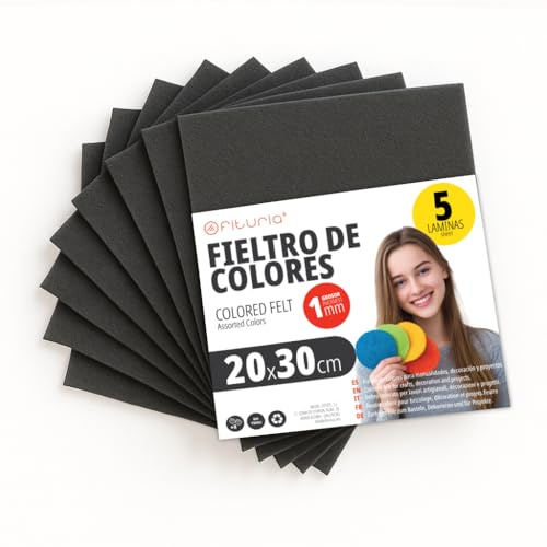 OFITURIA Feltro Colorato per Artigianato, Fai-da-te, Progetti Scolastici, Scrapbooking, Cucito Creativo e Decorazioni 20x30cm (Nero, 5 pz)