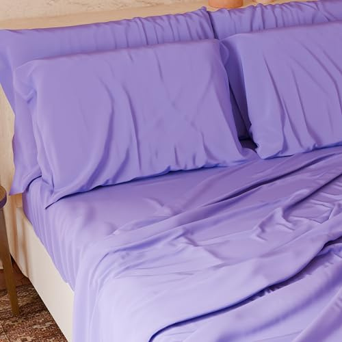 PETTI Artigiani Italiani - Set Lenzuola Matrimoniali Maxi 4 Pezzi, Morbide e Traspiranti, Completo Letto con Lenzuolo Sopra, Lenzuolo Sotto con Angoli Elasticizzati e 2 Federe Lenzuola Lilla