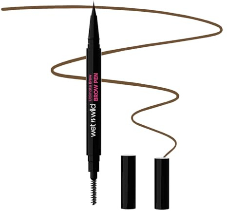 Wet n Wild, Ultimate Brow Pen, Dubbelsidig Spets Med Borste Och Penna För Hårliknande Drag, Långvarig Hållbarhet Upp Till 16H, Lättviktig, Byggbar Färg För en Fräsch Finish, Mellanbrun