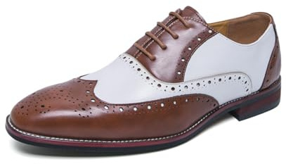 DXSYGMBN Chaussures Oxford à Bout ailé pour Hommes Chaussures habillées Brogues en Cuir Bicolore Chaussures à Lacets spectateur Formelles pour Mariage fête Club,Marron,39 EU