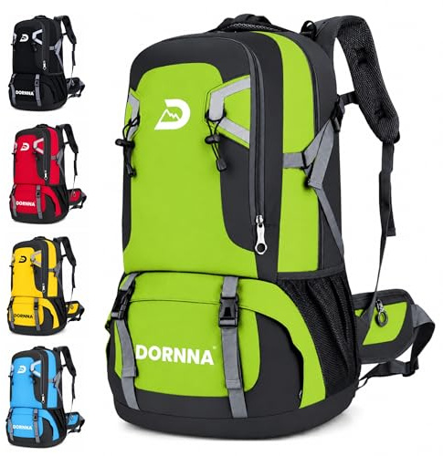 DORNNA - Ryggsäck för Trekking och Vandring 60 Liter, Vattentät Ryggsäck för Berg, Camino de Santiago och Camping med Flera Fack., grön, Grande, sporter