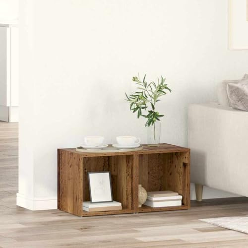 Boltkex TV-skåpset av gammalt trä, 2 stycken, 37 x 35 x 37,5 cm, väggmonterad, trämaterial, för vardagsrum, hemmabio och förvaringsutrymme under platt-TV