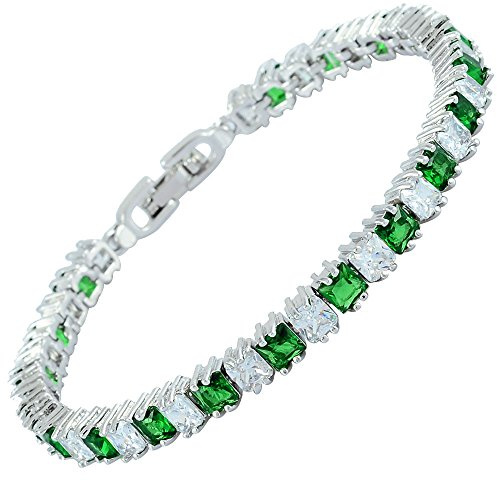 Rizilia isbitar tennisarmband [18 cm/7 tum] med prinsessskurna ädelstenar CZ [5 färger tillgängliga] i 18K vitguldpläterad, enkel modern elegans, colore: Green Emerald, cod. LB1285GRN