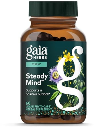 Gaia Herbs Steady Mind - Supplement Support with Herbs Traditionally Used for Stress Relief* - with St. John's Wort, Passionflower, Vervain & Oats - 60 Vegan Liquid Phyto-Capsules (60 Servings)