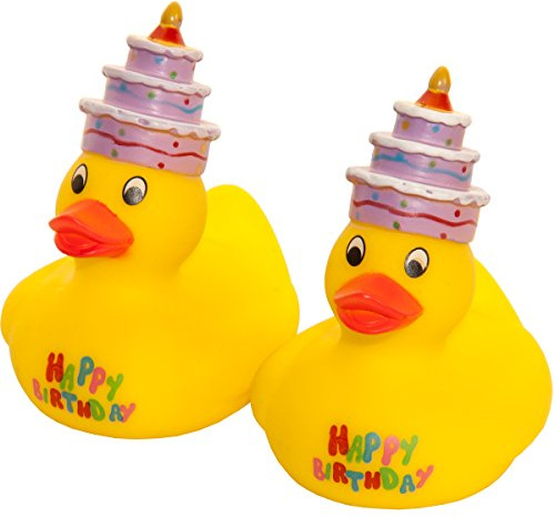2 patos de baño Happy Birthday para cumpleaños con divertidos pasteles en la cabeza (2 patos de baño)