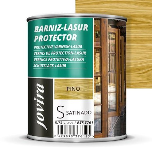JOVIRA PINTURAS BARNIZ-LASUR PROTECTOR SATINADO (7 colores) Protege, decora y embellece todo tipo de madera (750 Mililitros, Pino) H-39