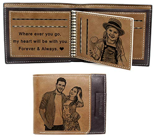 Personalisiert Foto Geschenk, Foto Geldbörse mit Gravur, Geldbörse Herren,Dreifach Gefaltete Geldbörsen für Damen (Braun)