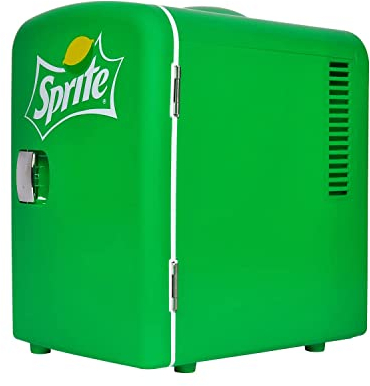 Sprite Mini Fridge - Refrigerator for Bedroom Skincare Office, Portable Table Top Beverage Cooler, 12V DC/220V AC Refrigerador For Drinks, Soda, Wines, Use In Car, Dorm, Outdoor, Patio, 6 Can