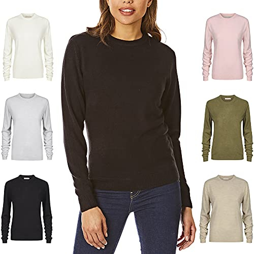 Light & Shade Womens Crew Neck Top Supersoft Knitted Jumper, Black, L