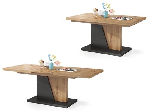 All4All Couchtisch Noel - Kaffeetisch - Wohnzimmertisch – Sofatisch mit Ablagen - Esstisch mit Einlegeplatte - ausklappbar - 120x70cm - 05 - Artisan Eiche + Anthrazit