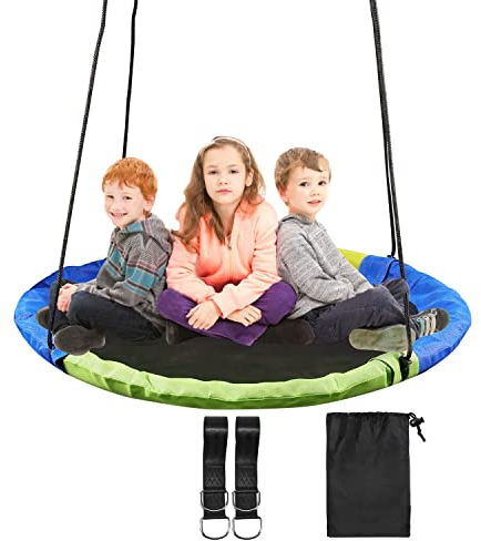 REDCAMP 110 cm Nest Swing Seat for Children Kids Indoor Outdoor, Large Round Saucer Tree Swing, 500 Lbs Weight Capacity, Great for Tree, Backyard, Playground, Easy to Install, Garden, Green and Blue