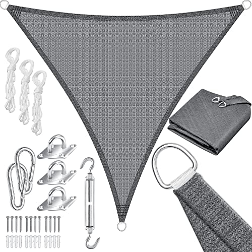 KESSER® Sonnensegel Sonnenschutz Windschutz | HDPE Gewebe | wasserabweisend & windabweisend | Dreieck 5x7x7m | 5-Fach quer vernäht robust & stabil Schattenspender Garten Balkon Terrasse Grau