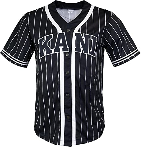 Karl Kani Serif Pinstripe Baseball Jersey Trikot (DE/NL/SE/PL, Alphanumerisch, L, Regular, Regular, Black)