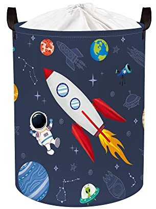Clastyle Cesto Portabiancheria Spazio Cestino Portaoggetti Cosmico Cesta Biancheria Genitori per Organizzare Giocattoli Vestiti, Veicolo Spaziale, 36x45 cm