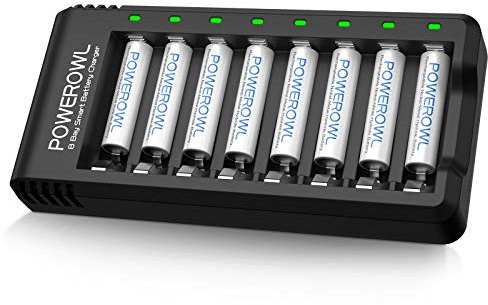 POWEROWL 8 Pcs 1000mAh AAA Rechargeable Batteries and 8 Slot Smart Battery Charger Set, USB Fast Charging for Ni-MH Triple A Batteries