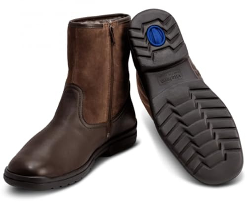 VITAFORM Stiefel Lammfell gefüttert für Herren | Stiefelette mit rutschhemmender Sohle | Weiches Velour- und Nappaleder | Warme Schuhe für den Winter | Reißverschluß Schoko, 47