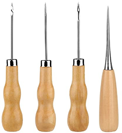CUHZA Lezna de Costura de 4 Piezas, lezna con Mango de Madera, Perforadora, lezna de Cuero para Coser, perforar