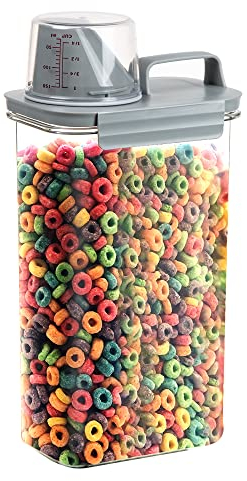 ASAB 2.3L Rice Dispenser Flour Storage Container Cereal Container with Lid Airtight Leak Proof Food Container with Pour Spout Opening Convenient Handle Rice Measuring Cup for Flour Nuts Beans Pet Food