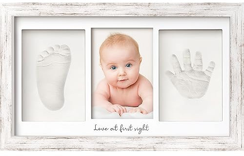 Baby Handabdruck und Fußabdruck Set - Gipsabdruck Baby Hand und Fuß für Neugeborene - Handabdruck Baby Bilderrahmen ​- Fußabdruck Baby Gipsabdruck Set - Baby Dusche Baby Abdruckset (Vintage White)