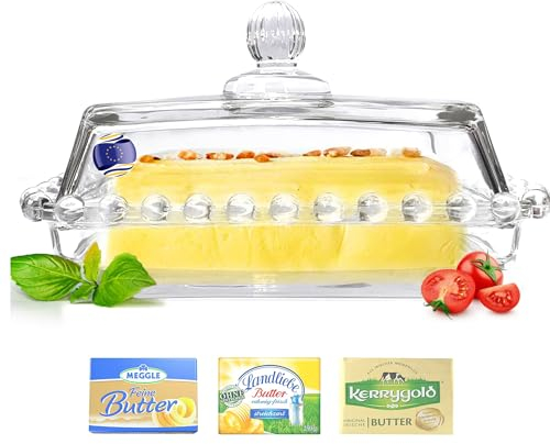 LIBRNTY Beurrier en verre,Butter Dish,Beurrier hygiénique en verre,Boite a cake rectangulaire,Boîte fabriquée avec des matériaux durables en verre avec-100% sans BPA-Pour 250 g de beurre