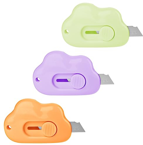 Lot de 3 petits cutters utilitaires - Mini couteau utilitaire portable - Mini cutter rétractable universel - Pour carton, papier, boîte