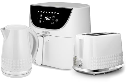 Tower Solitaire Kitchen Set, 1.5L Rapid Boil Kettle and 2 Slice Toaster, 6L Air Fryer, White, T10075WHT, T20082WHT, T17127WHT
