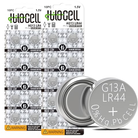 hilocell Lr44 Battery 20 Pack-(A76 Batteries),High-Capacity Alkaline G13A Batteries, Suitable for Watches, Toys, Calculators, and Various Other Devices. Lr44
