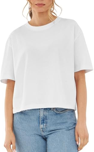 Johnny Urban Maglietta Donna e Uomo Bianco - Zoey - Crop Top di Cotone - Heavy Basic T Shirt Estivi - Collo Aderente - Classic Abbigliamento