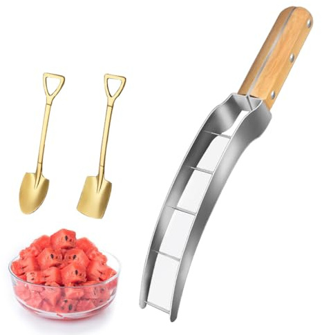 Generic Cortador de sandía con cuchara, cortador de sandía, herramienta de corte de cubos de sandía, cuchillo de sandía rápidamente seguro para cocina, camping, picnic, gadget (cortador de melón + 2