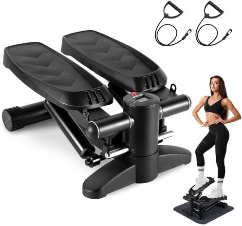 BOWEICORE Mini Stepper, Stepper für Zuhause, Stepper für Übungen mit Multifunktions LCD Display, Power Ropes, 2 in 1 Trainingsgerät bis 150kg | Bein/Arm Trainer, Home Fitness Exercise (schwarz)