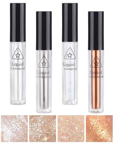TPZORJX Pack de 4 Fards à Paupières - Yeux en Cristal Étincelants et Chatoyants, Fard à Paupières Liquide Pailleté, pour Fête de Mariage Fard à Paupières Liquide Quotidien (4 Couleurs)