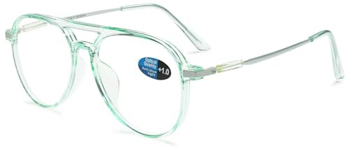 ABETOS Pilot läsglasögon män kvinnor blått ljusfilter retro mode pilotglasögon pilotglasögon med läshjälp synhjälp full kant datorglasögon med sikt, Transparent grön, 3
