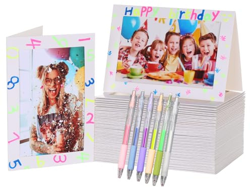 50-Piece DIY Cardboard Photo Frames Kit - 4x6 Paper Frames with Display Stand & 6 Pens, for Mother’s Day, Father’s Day, Wedding, Kids Crafts, Teacher Appreciation Gift (White)