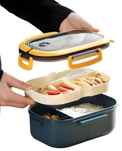 E EGART Bento Lunch Box for Adults Kids with Compartments Leakproof Snack Box with Cutlery & Handle Sandwich Box for Boys Microwave and Dishwasher Safe (Blue)