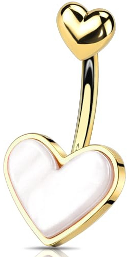 OUFER 14G Gold Heart Belly Button Ring Stainless Steel 316L Belly Ring Pink Belly Bar 10 mm Belly Barbell Opal Belly Piercing Jewellery for Women