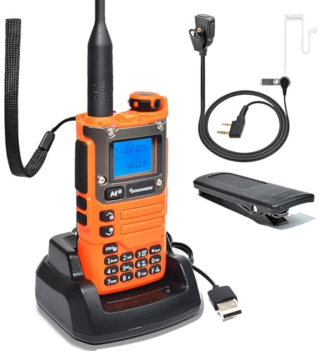 Quansheng UV-K5 (8) VHF UHF bärbar walkie talkie FM NOAA UV-K6 tvåvägsradio för utomhus/lager och logistik/navigering/industriell produktion (Orange, med öronsnäcka med transparent rör)