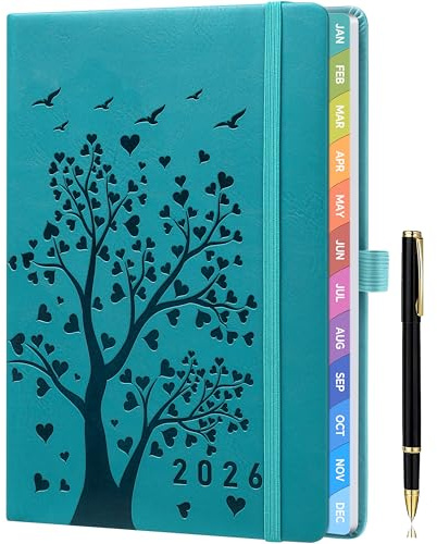 2026 A5 Diary Week-to-View (Jan 2026 - Dec 2026) – Navy Blue, Colorful Monthly Tabs, Elastic Pen Holder, 2 Bookmarks, Pen Loop, Inner Pocket