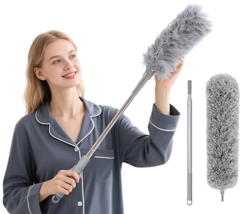 Extendable Feather Duster, with 108 Telescoping Extension, Washable Duster for Cleaning Roof, High Ceiling Fan, Blinds, Cobweb