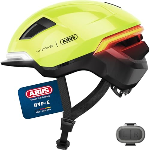 ABUS Fahrradhelm HYP-E - Helm mit Frontlicht, Rücklicht und Blinklicht - geeignet auch fürs Fahrradfahren auf E-Bike und S-Pedelec - für Jugendliche und Erwachsene - Größe L, Gelb