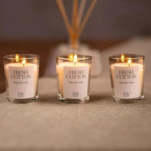Marco Paul Scented Candle Gift Set Tea Light Small Long Burning Candles 30 Hour Burning Candle Sets Ornament Centrepiece Wedding Party Gifts (Votive Candles - 3pc, Fresh Cotton)