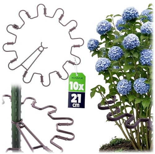 KADAX Soporte redondo para plantas perennes, 21 cm de diámetro, juego de 10 unidades, soporte para plantas de plástico, soporte para plantas perennes para hortensias y peonías, soporte para hortensias