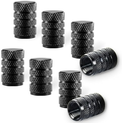 Qcdou 8 Pcs Dust Caps for Car Tyres, Black Tyre Valve Caps, Dust Cover | Durable Universal Aluminum With Rubber Ring Tyre Dust Caps Stem Cover for Cars, Motorcycles, Bicycle, Trucks