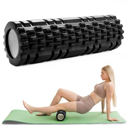 gexuamz Rodillo de Masaje 30x8cm, Foam Roller de EVA Alta Densidad para Masaje Profundo, Rodillo Portátil para Espalda, Piernas, Cuello, Ideal para Casa, Gimnasio, Yoga y Pilates Negro