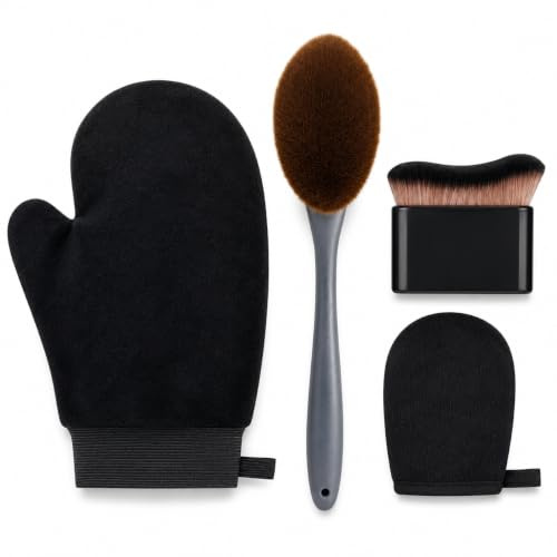 Guante Autobronceador, 4 en 1 Manopla Autobronceador, Kit de Aplicador de Bronceado Automático con Aplicador Crema Espalda y Cepillo de Bronceado Facial