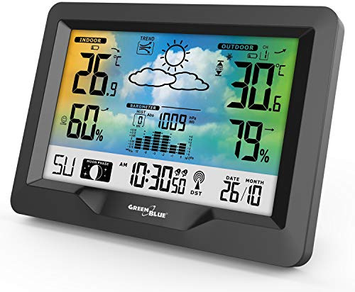 Trådlös färgväderstation med DCB GreenBlue GB540-system, månfas, barometer, kalender