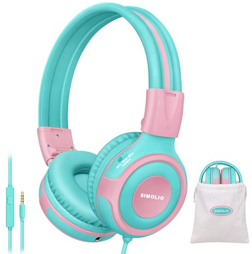 SIMOLIO Kopfhörer mit eingebautem Mic, Wiired Headphones mit Lautstärkebegrenzung, Share Port, Kabelheadset für Schule/Reisen