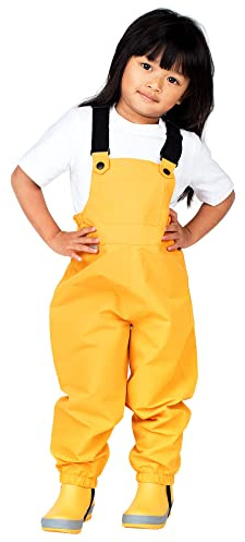 JAN & JUL Puddle-Dry Rain Bib Pants for Toddlers (Yellow, 3T)
